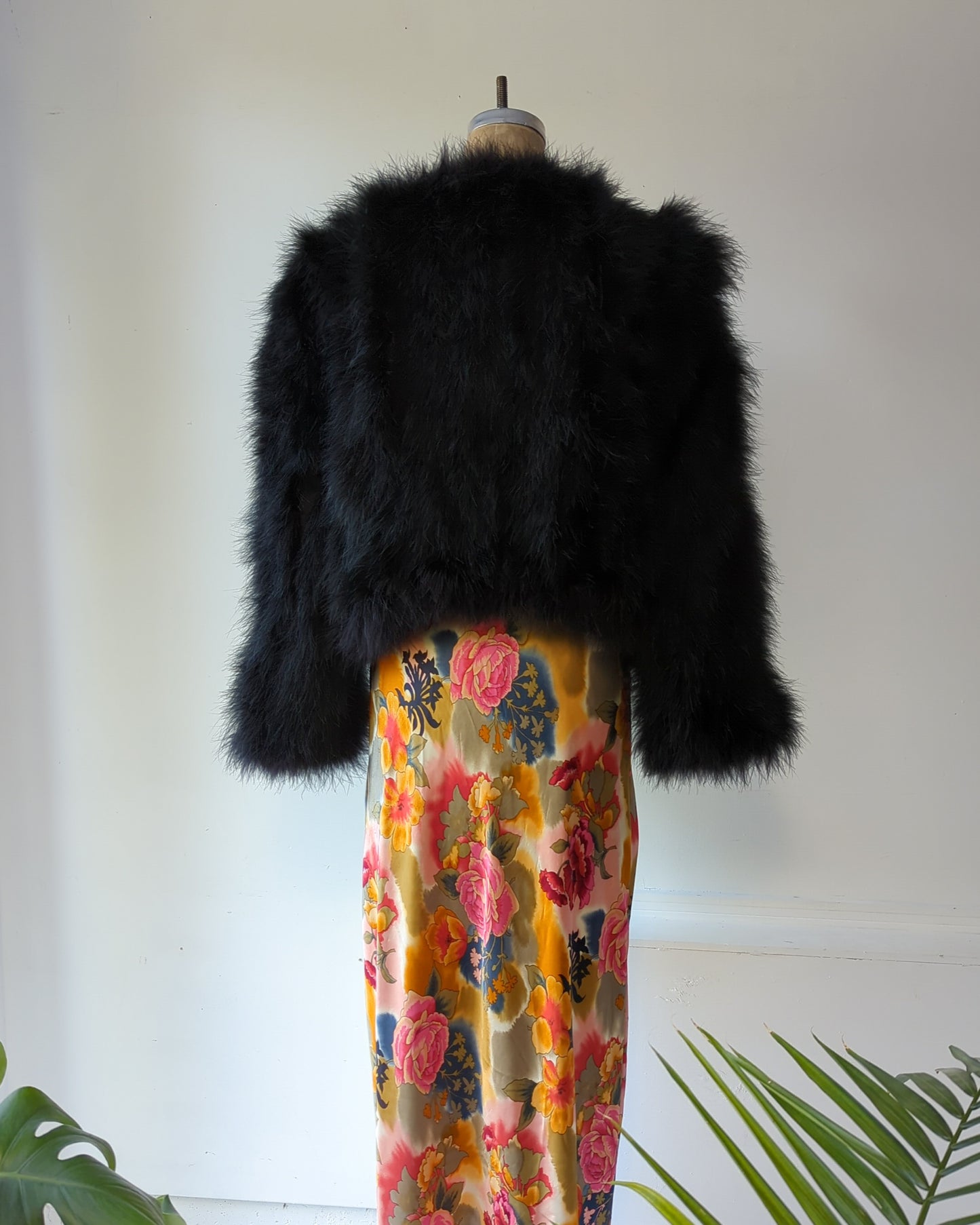 70s Black Marabou Feather Jacket