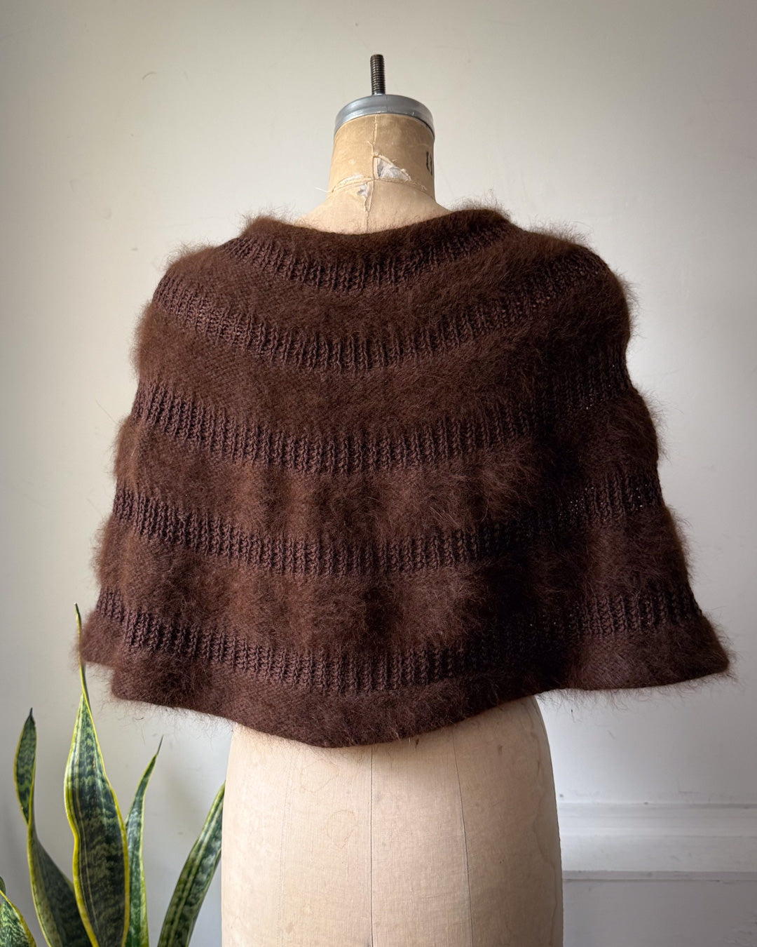 50s Chocolate Brown Angora Knit Shrug / S-M