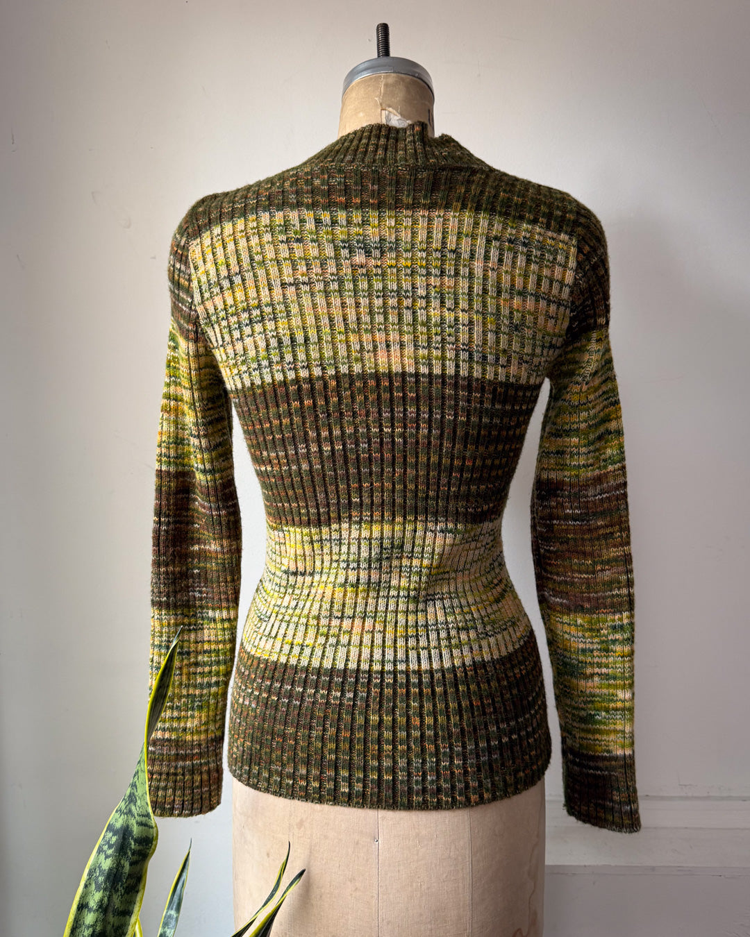60s Green Space Dye Knit Sweater / S