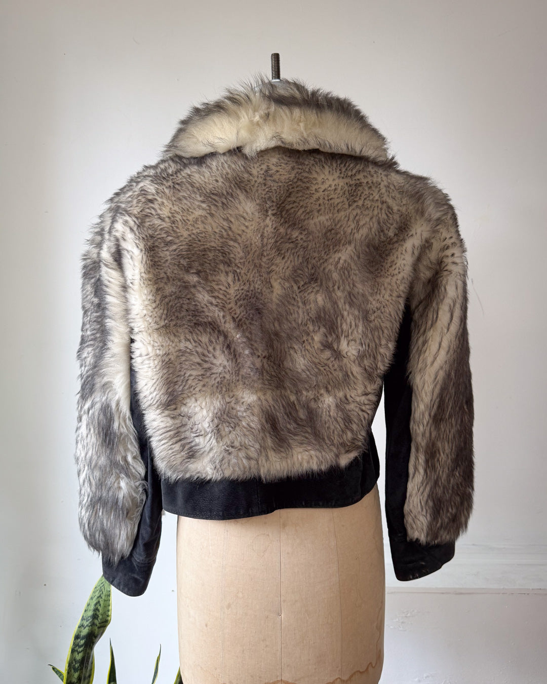 70s Faux Fur & Suede Cropped Jacket / M