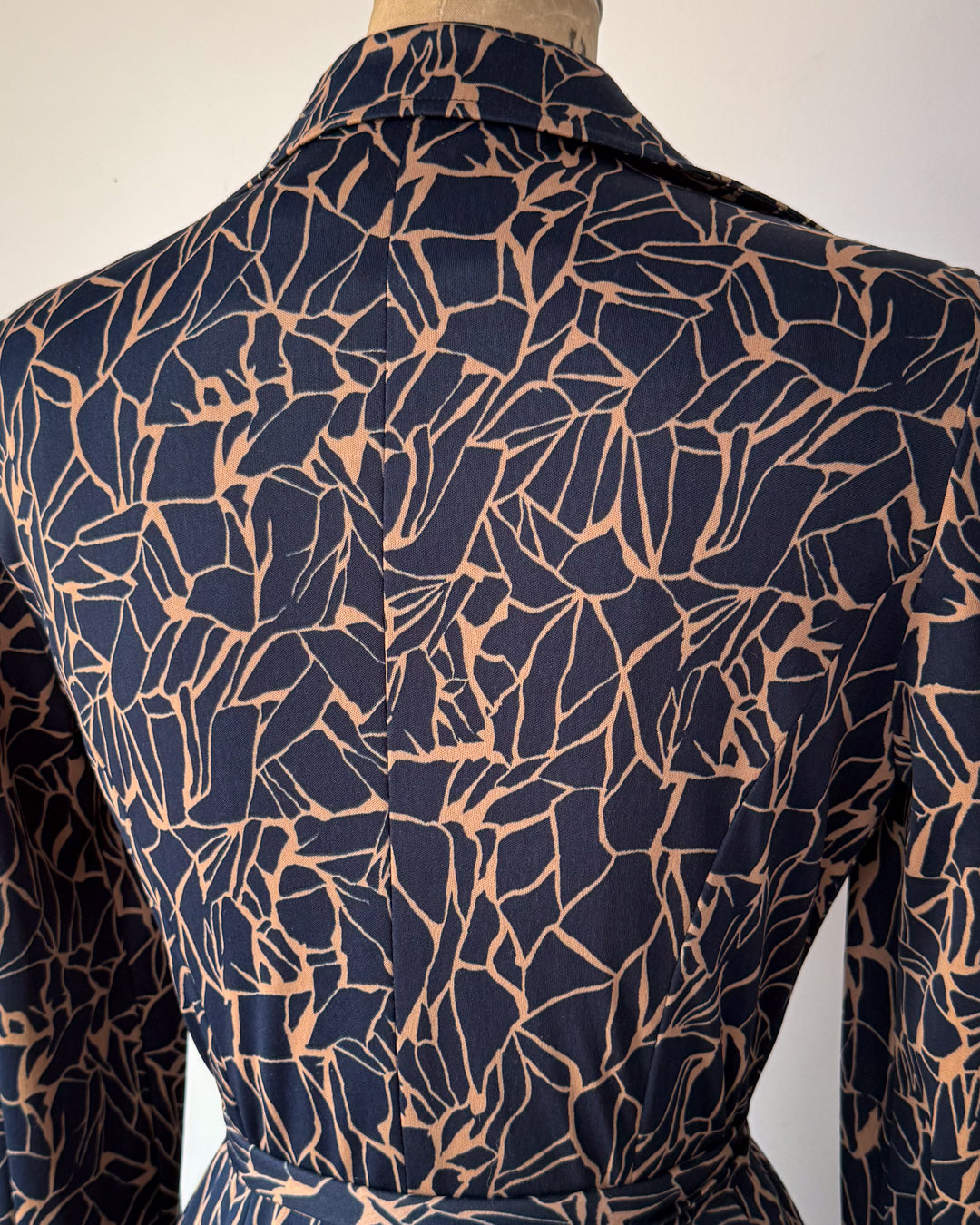 70s Navy Blue Printed Shirt Dress / S