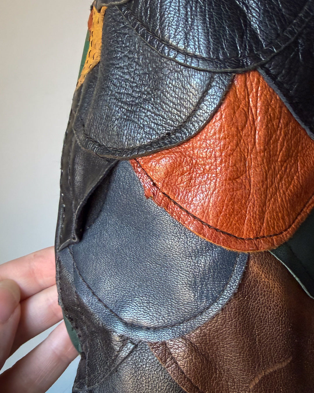 70s Fishscale Patchwork Leather Jacket / S-M