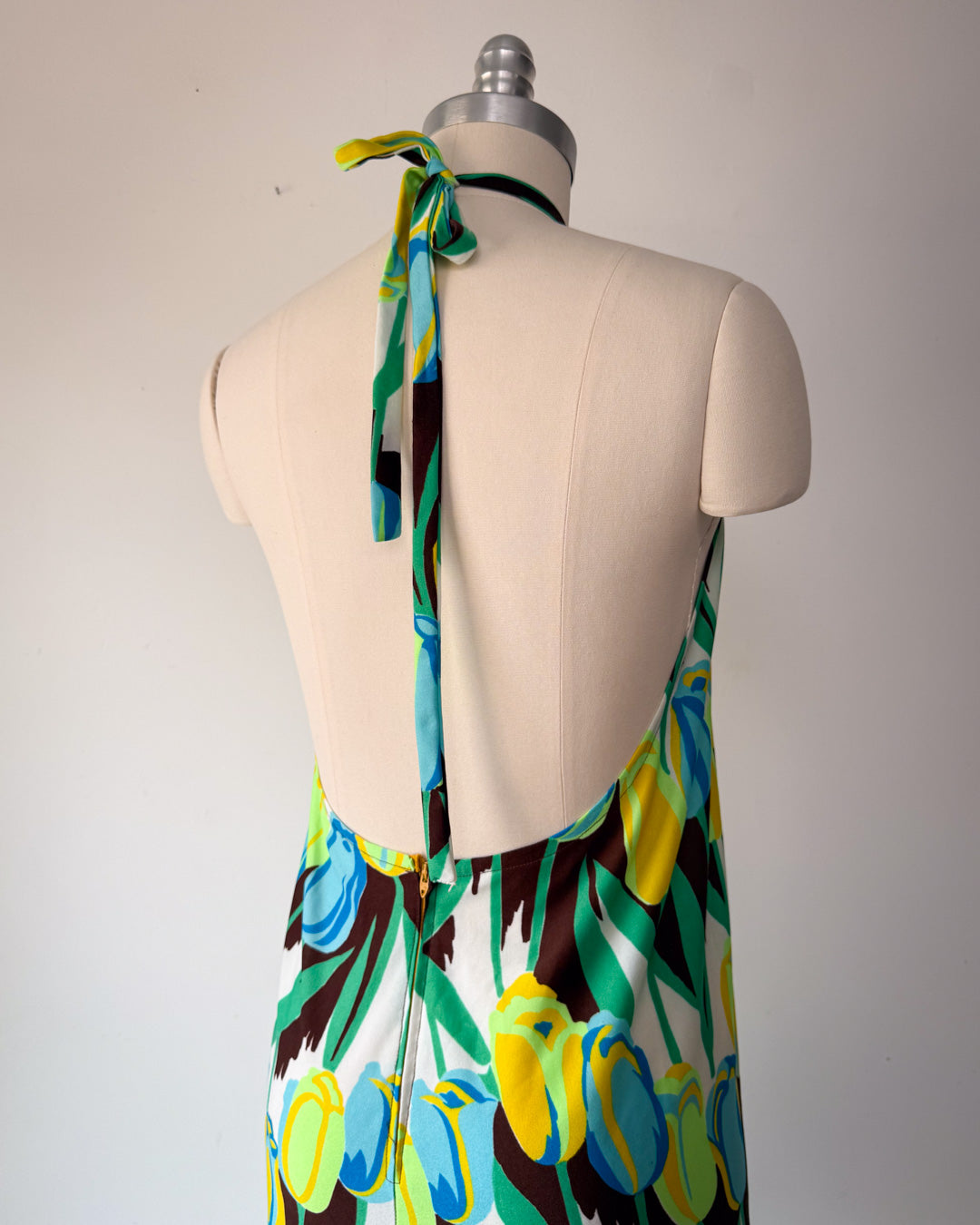 70s Neon Tulips Halter Dress / S-M