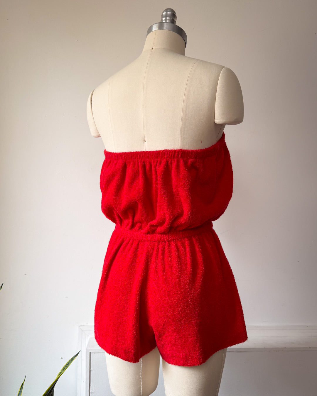 70s Red Terry Cloth Romper / XS-S