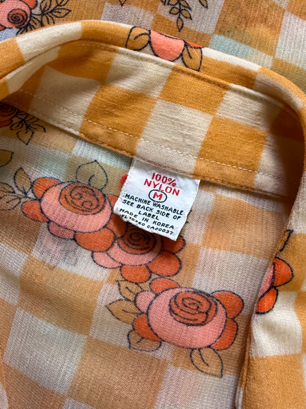 70s Sheer Checkered Shirt / M