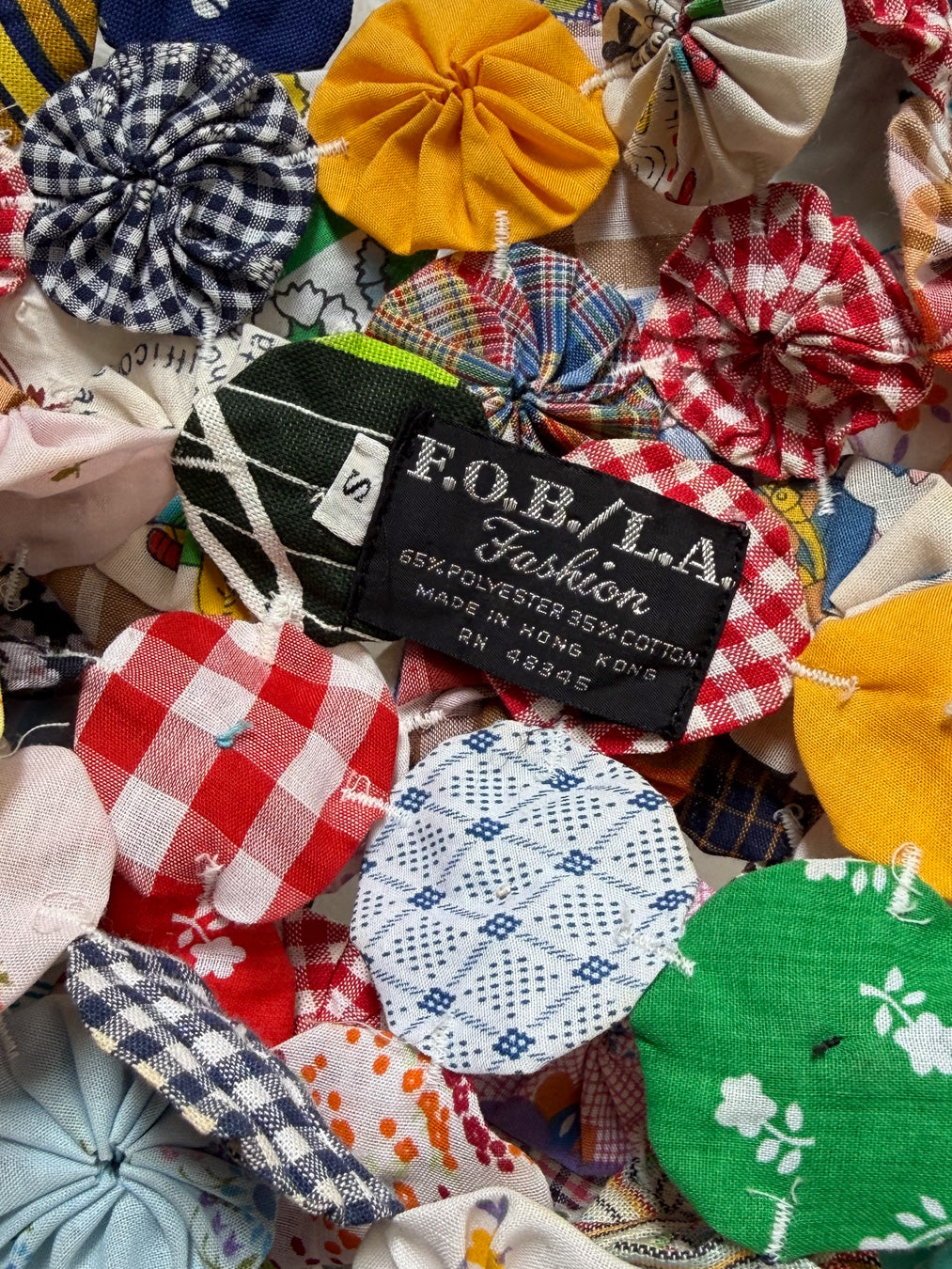 70s Yo-yo Quilt Textile Crop Top