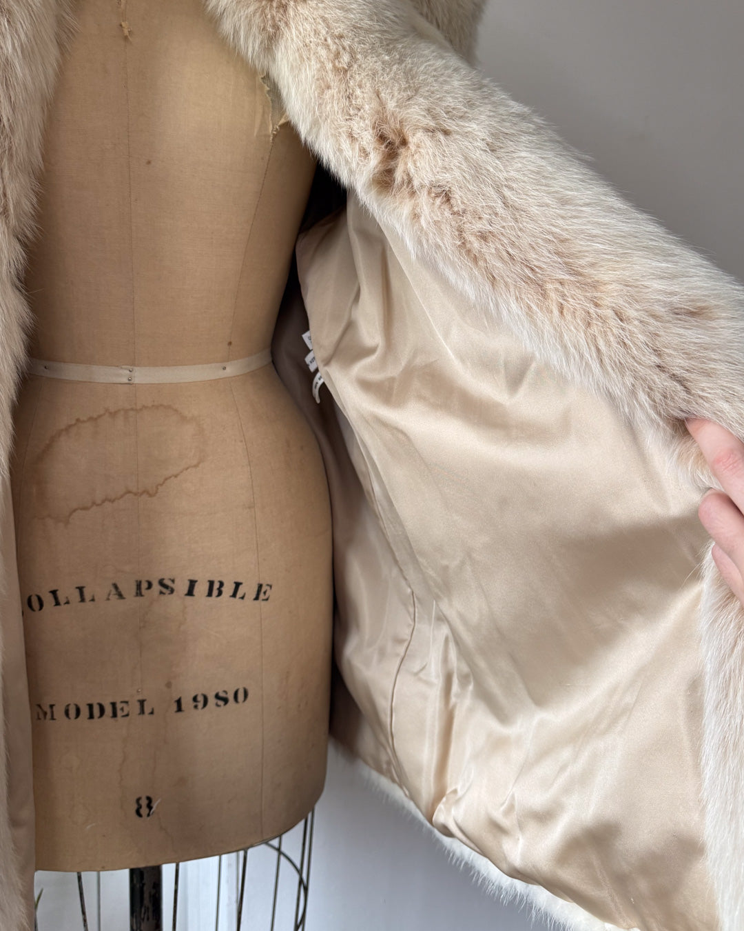 80s Ivory Corded Mink & Arctic Fox Fur Coat / S-M