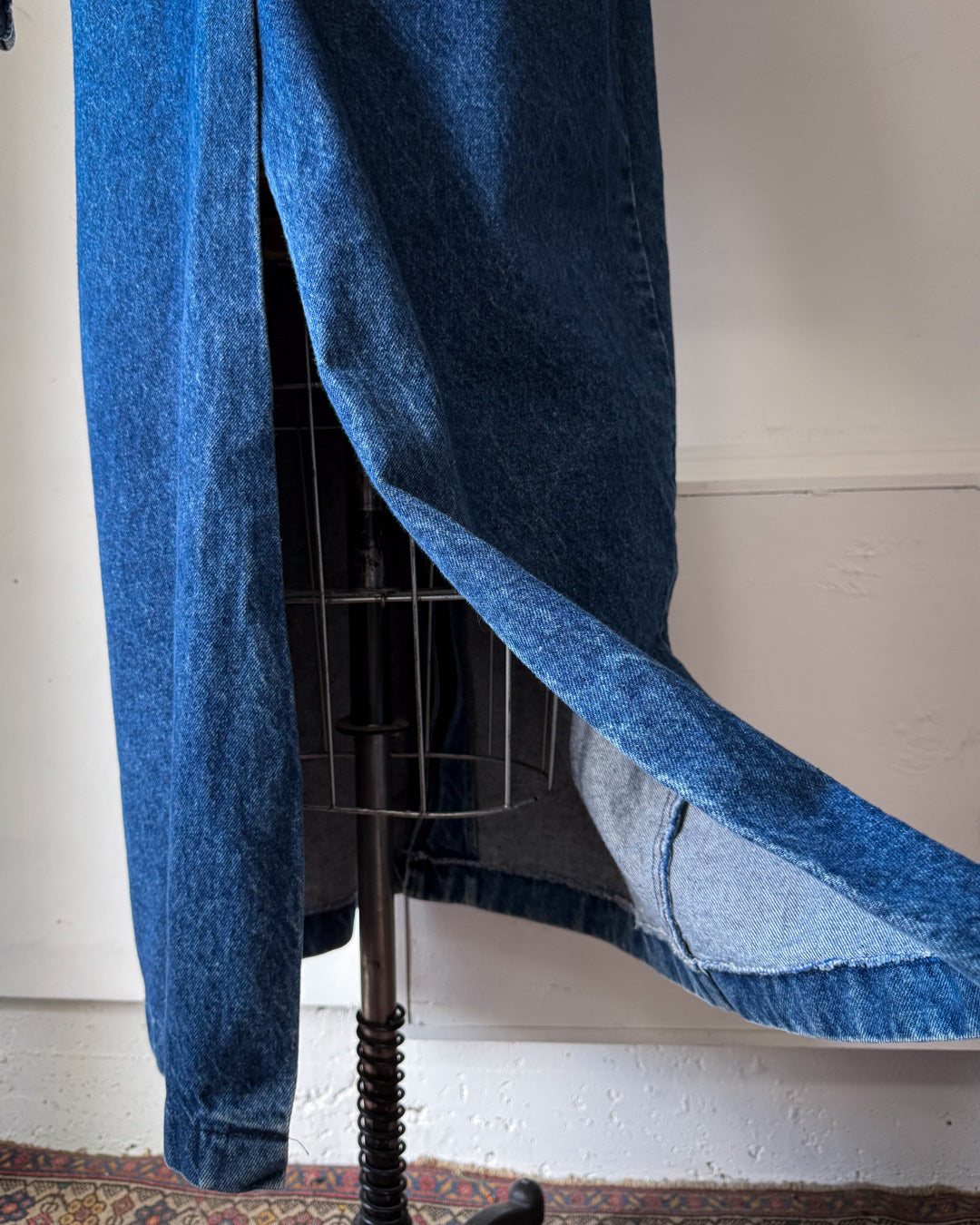 80s Denim Removeable Cape Maxi Coat / M-L