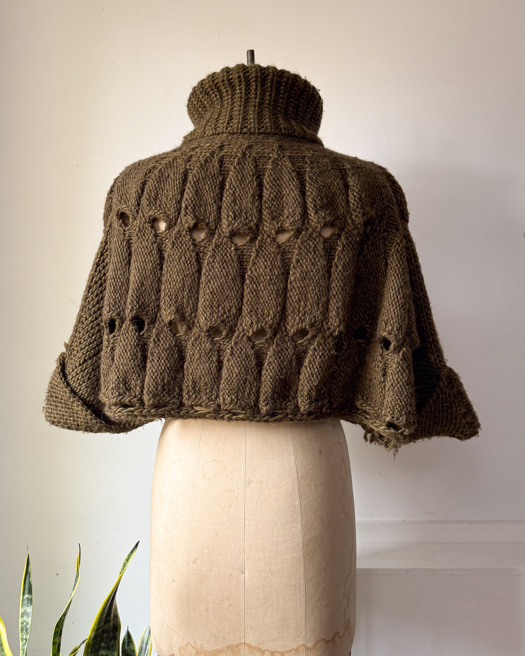 Y2K Olive Green Unique Knit Cape Sweater Cardigan / S-L