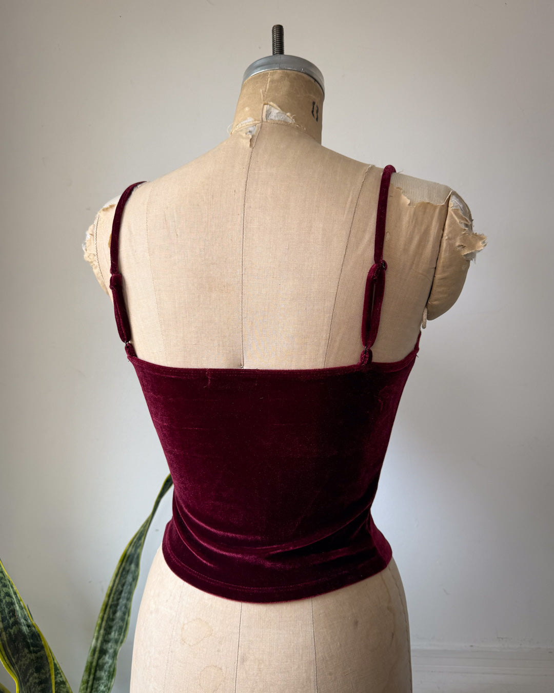 Y2K Burgundy Stretch Velvet Corset Bustier Crop Top / S