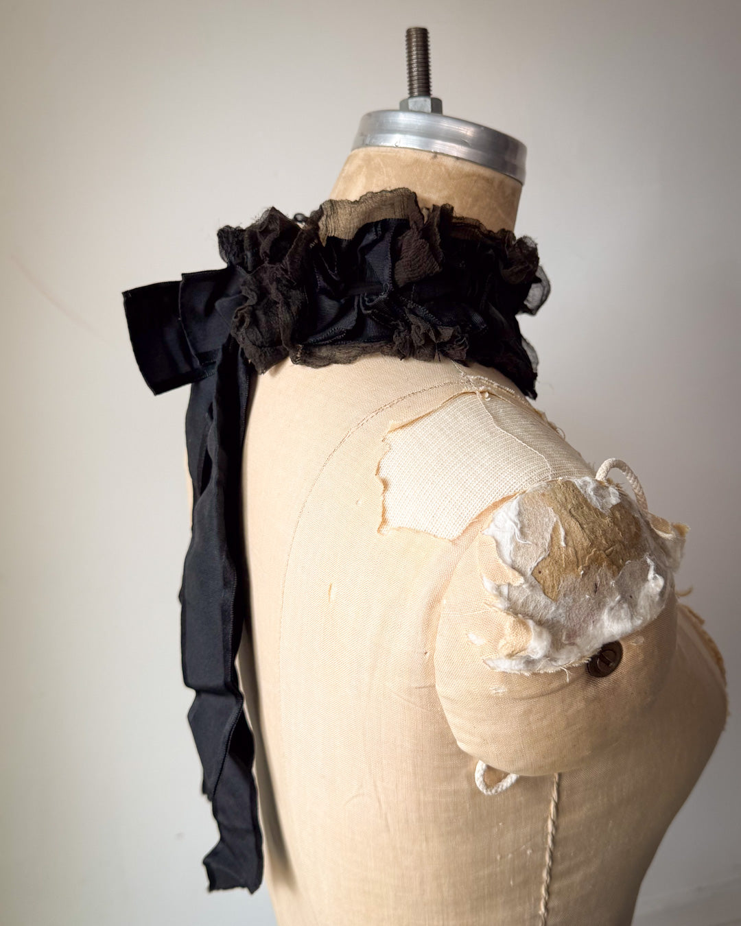 Antique Victorian Silk Ruffle Ribbon Mourning Collar