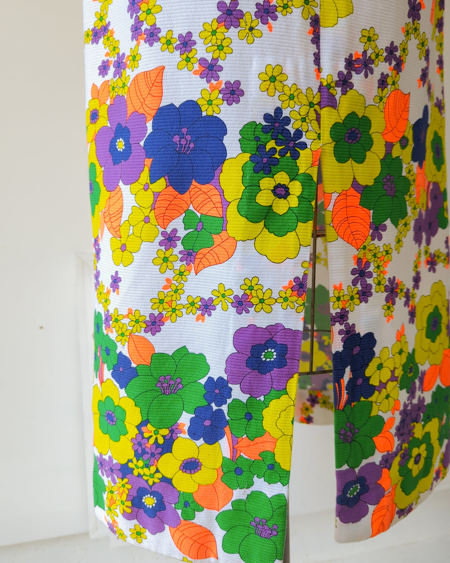 1960s Neon Floral Cotton Maxi Dress / S