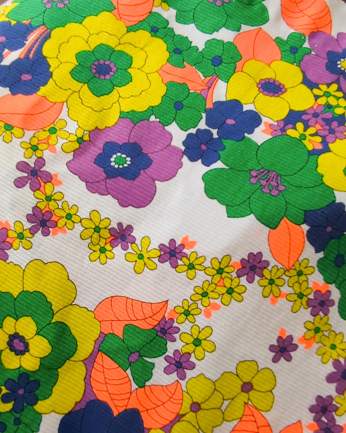 1960s Neon Floral Cotton Maxi Dress / S