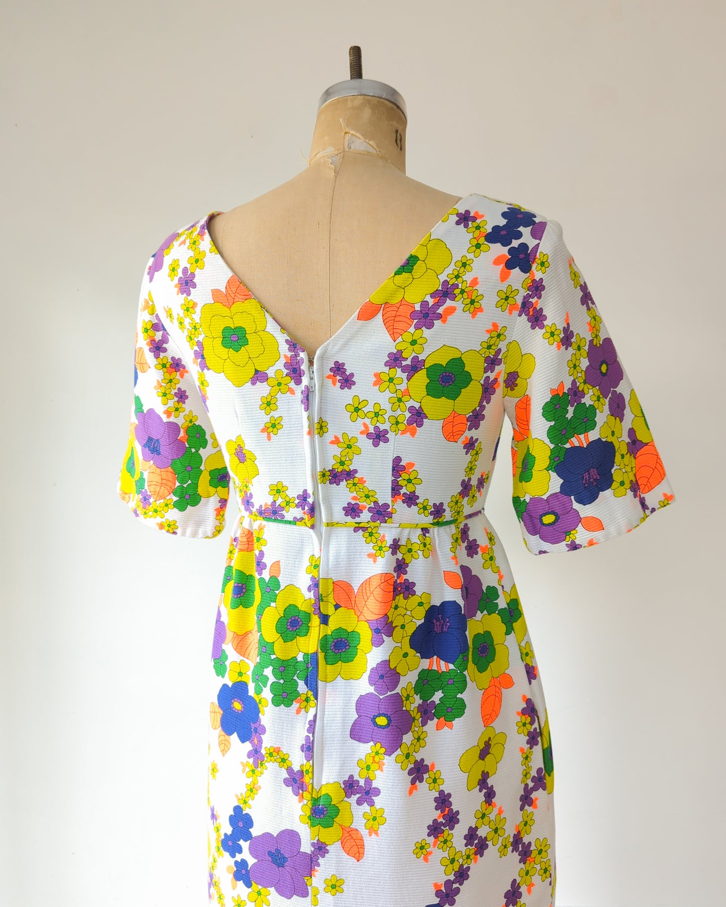 1960s Neon Floral Cotton Maxi Dress / S