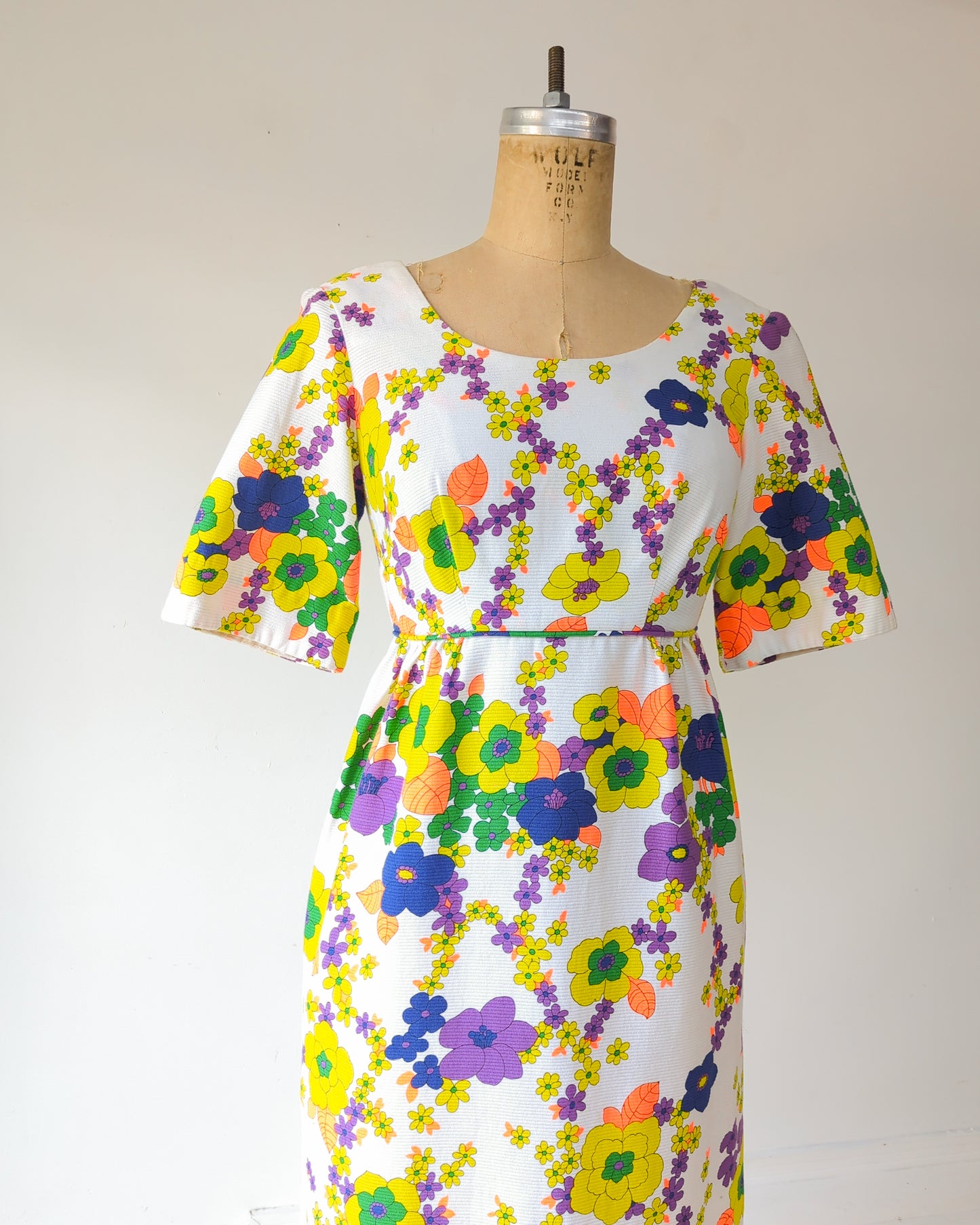 1960s Neon Floral Cotton Maxi Dress / S