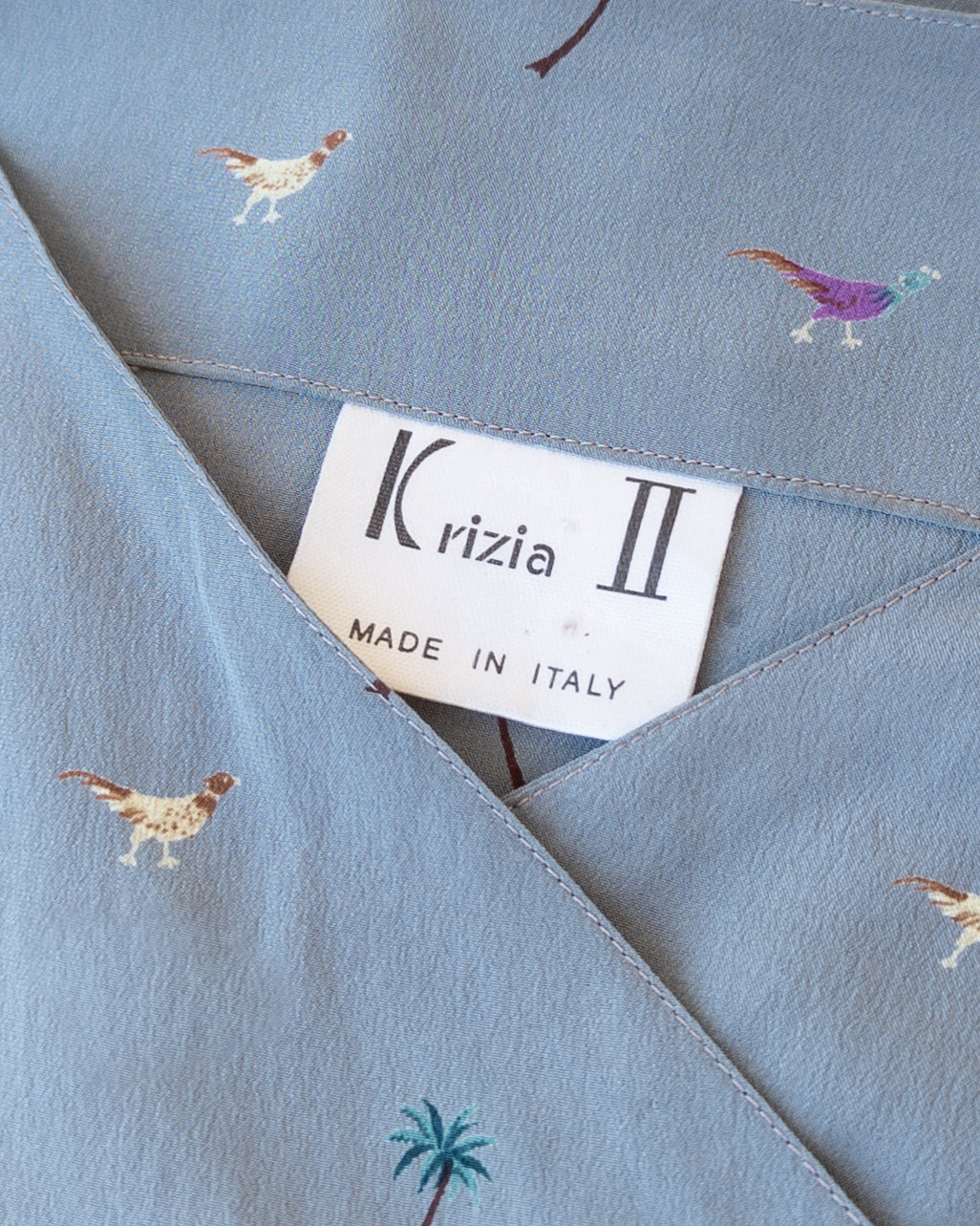 1980s Krizia Novelty Print Silk Blouse / M