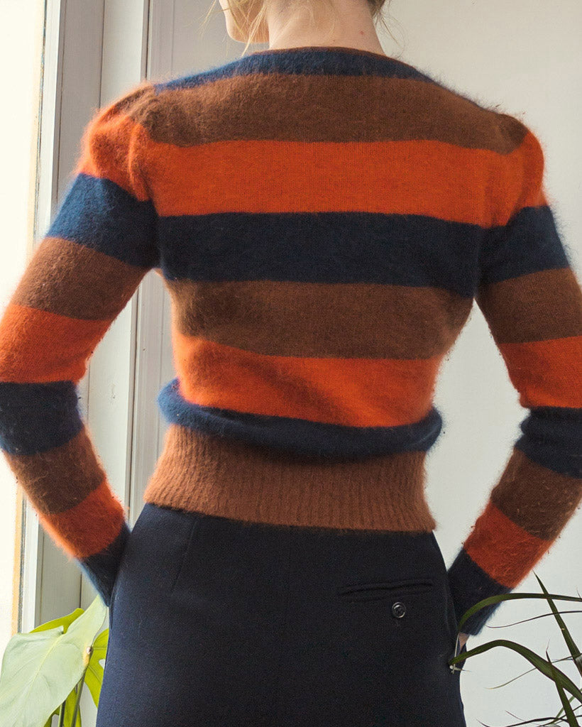 80s Angora Stripe Cropped Sweater / S