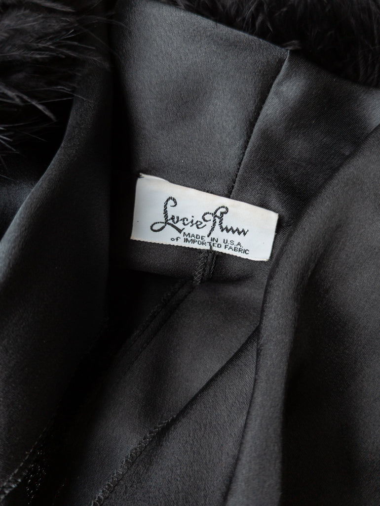 80s Lucie Ann Black Marabou Feather Robe
