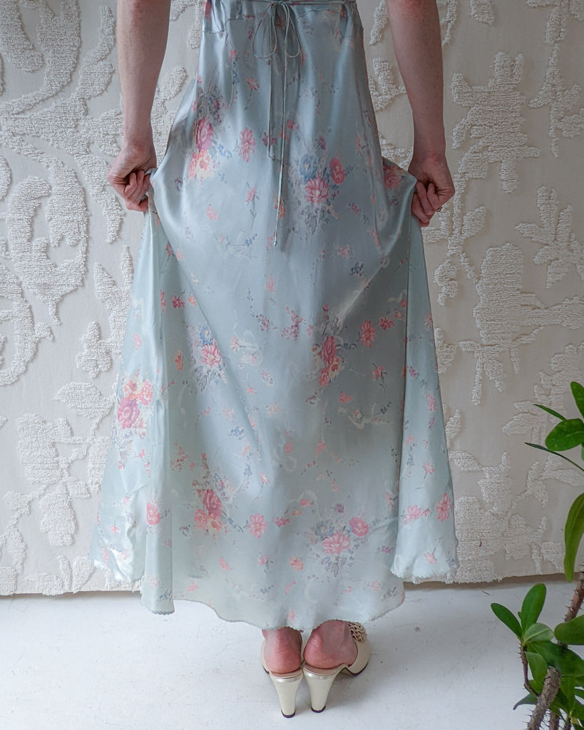 30s Floral Rayon Bias Cut Slip Dress