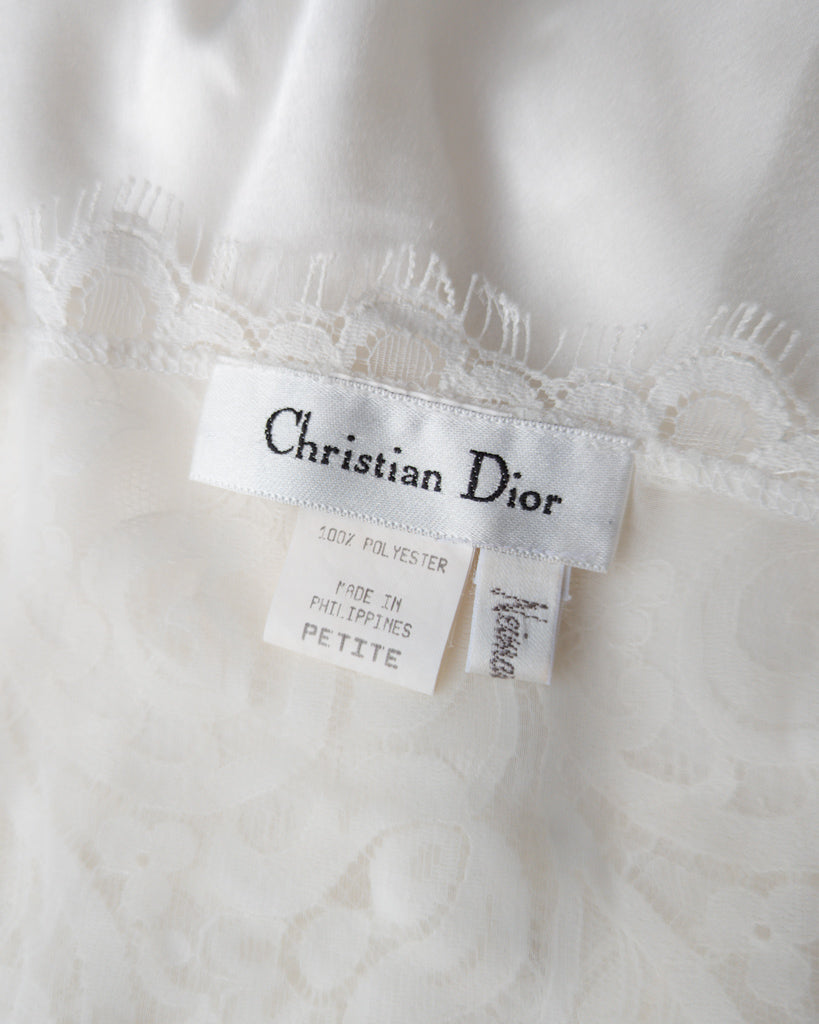 80s Christian Dior White Satin & Lace Nightgown