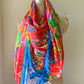 80s YSL Oversize Novelty Print Neon Circus Silk Scarf