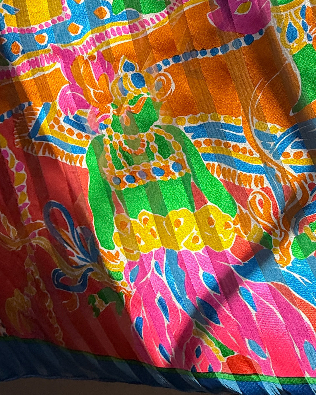 80s YSL Oversize Novelty Print Neon Circus Silk Scarf