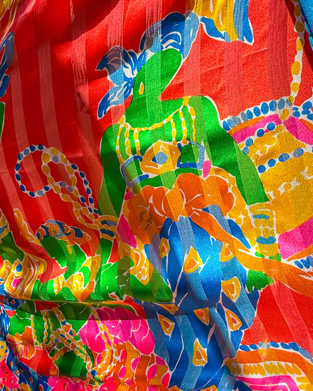 80s YSL Oversize Novelty Print Neon Circus Silk Scarf