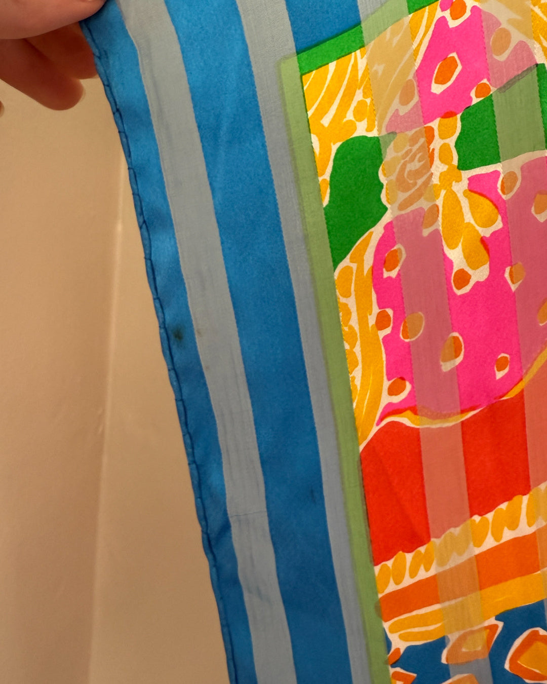 80s YSL Oversize Novelty Print Neon Circus Silk Scarf
