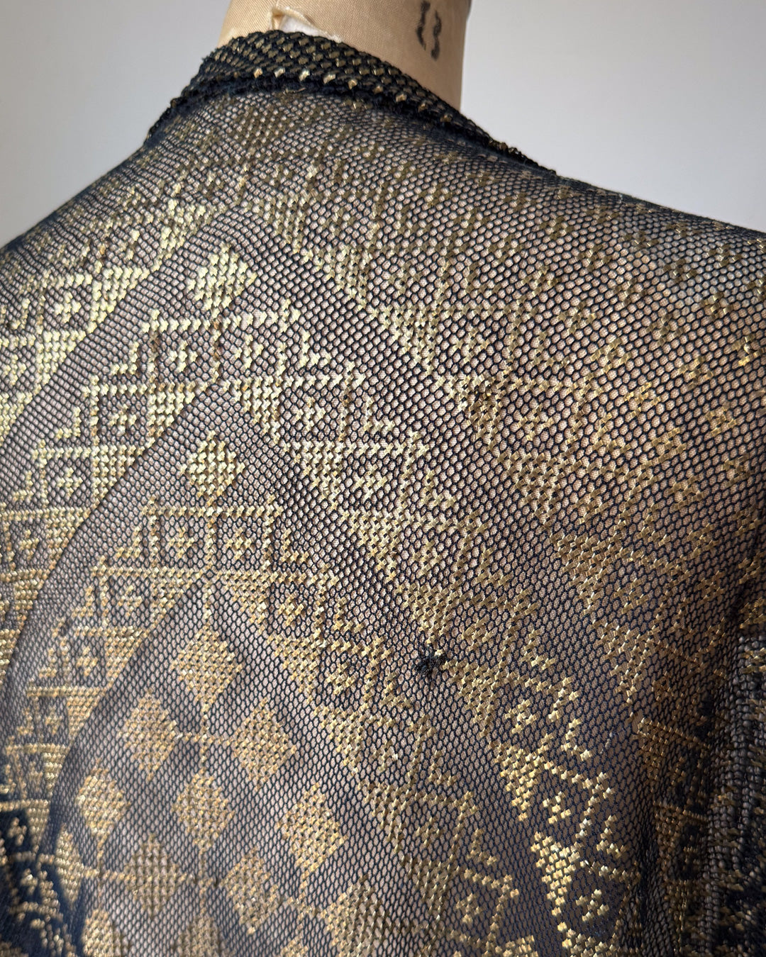 20s Assuit Gold Metal & Black Net Open Evening Jacket / S-M