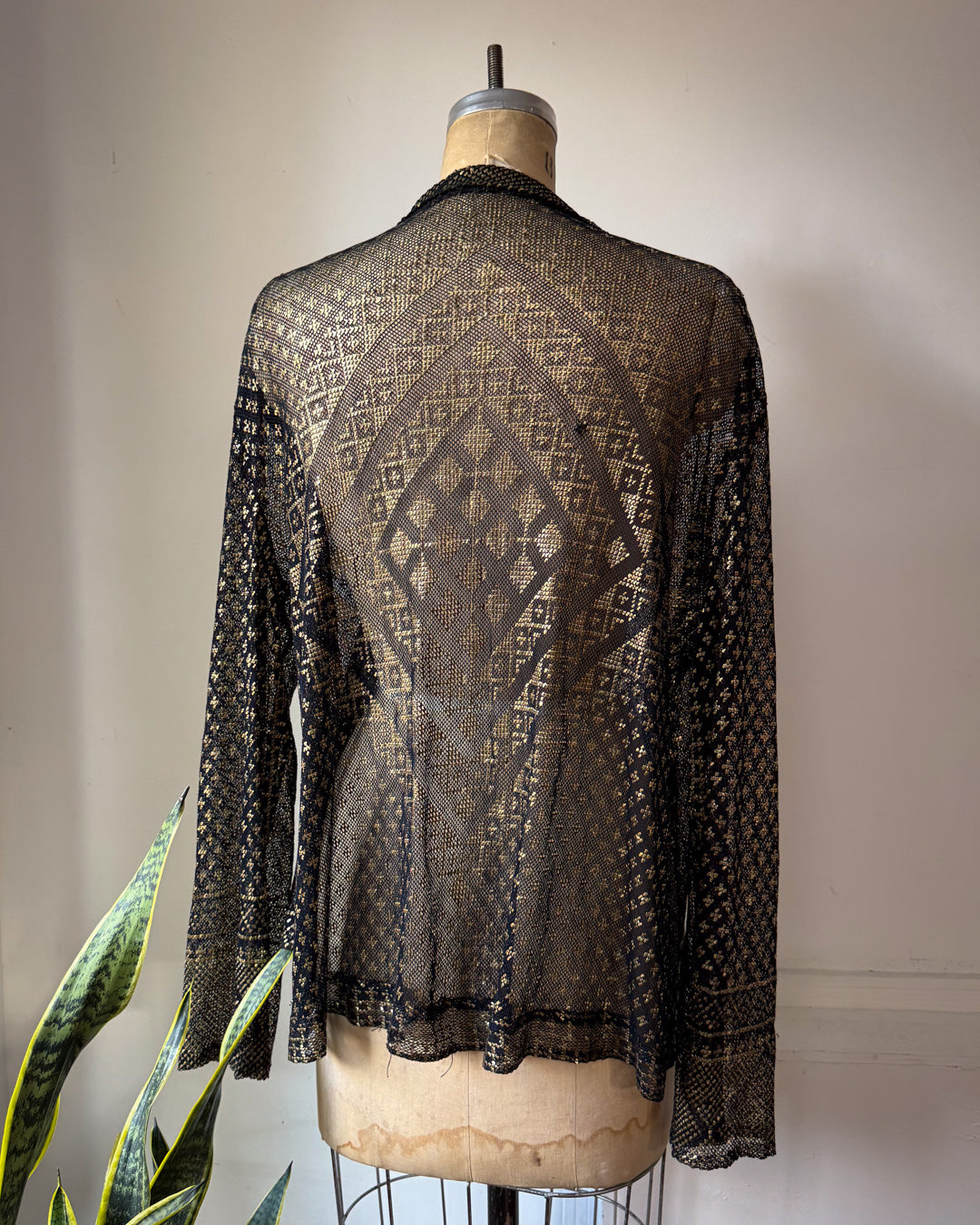 20s Assuit Gold Metal & Black Net Open Evening Jacket / S-M