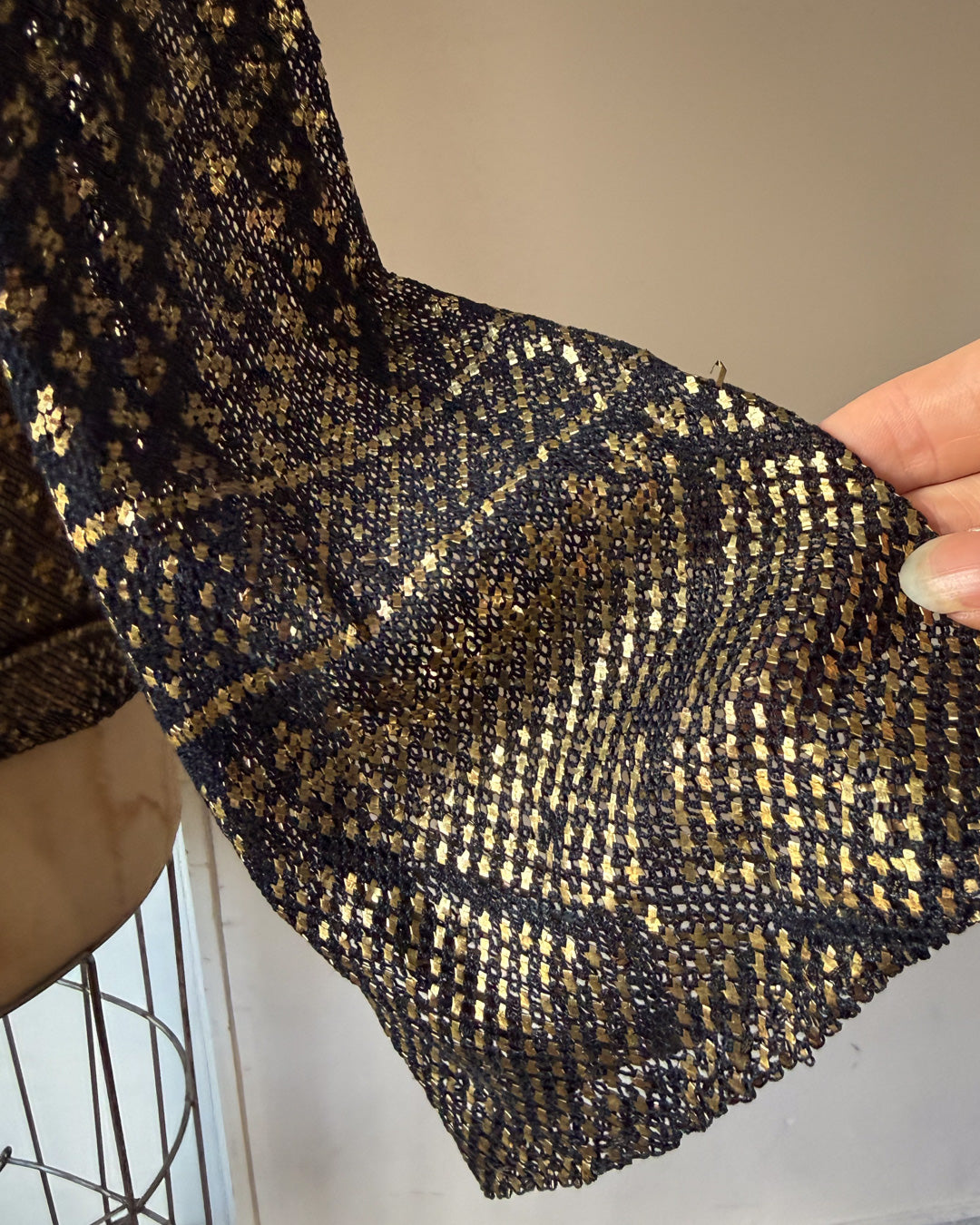 20s Assuit Gold Metal & Black Net Open Evening Jacket / S-M