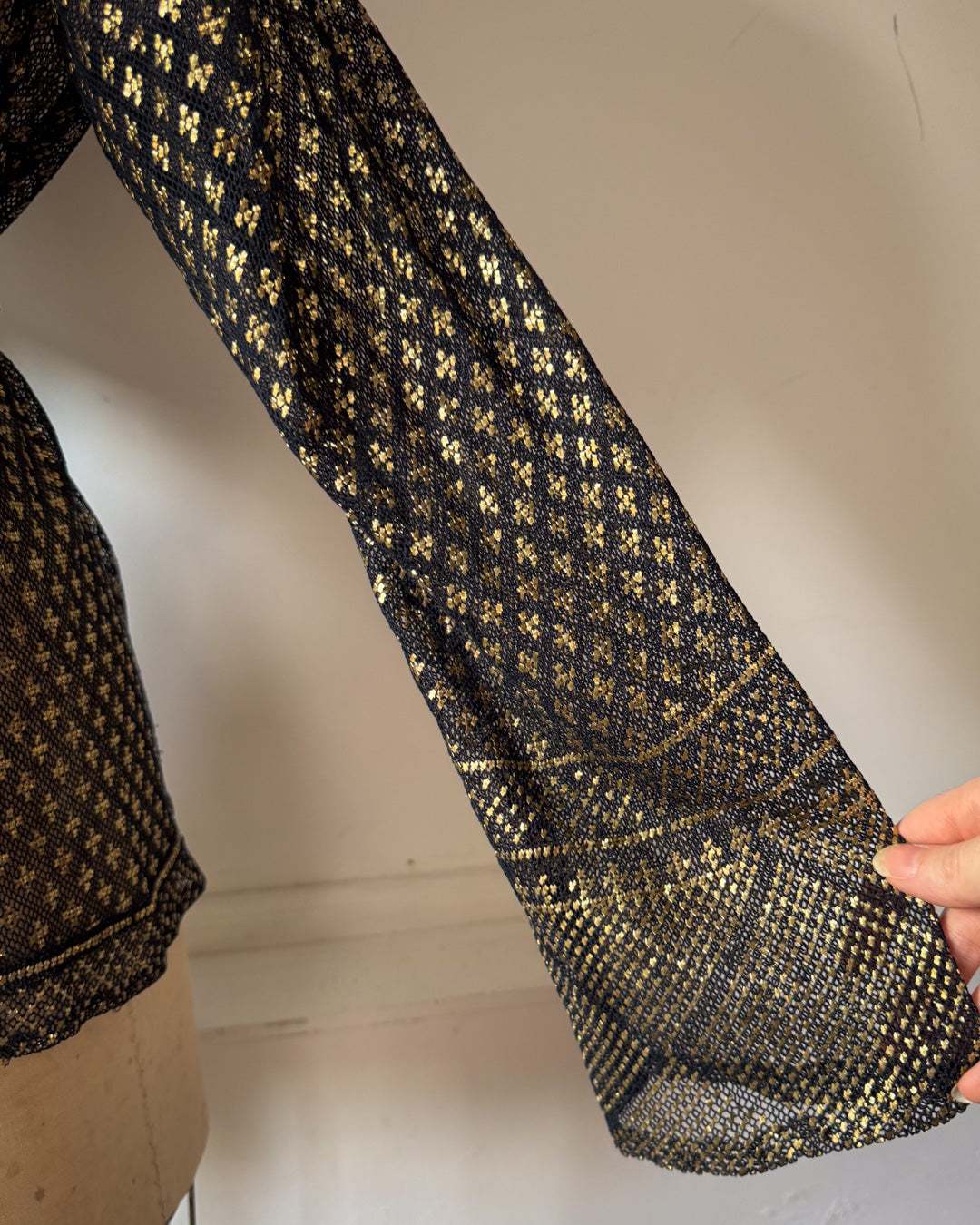 20s Assuit Gold Metal & Black Net Open Evening Jacket / S-M