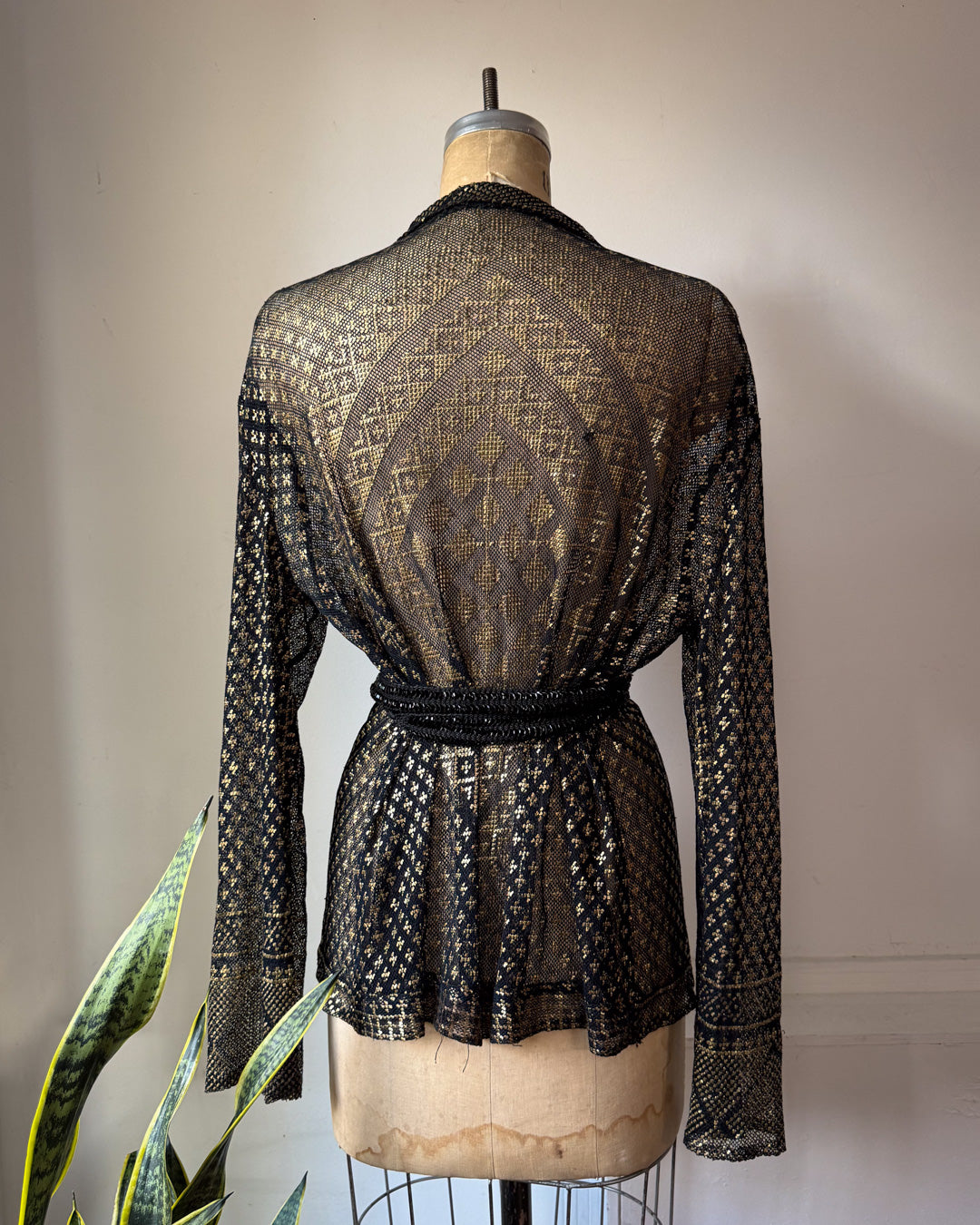 20s Assuit Gold Metal & Black Net Open Evening Jacket / S-M