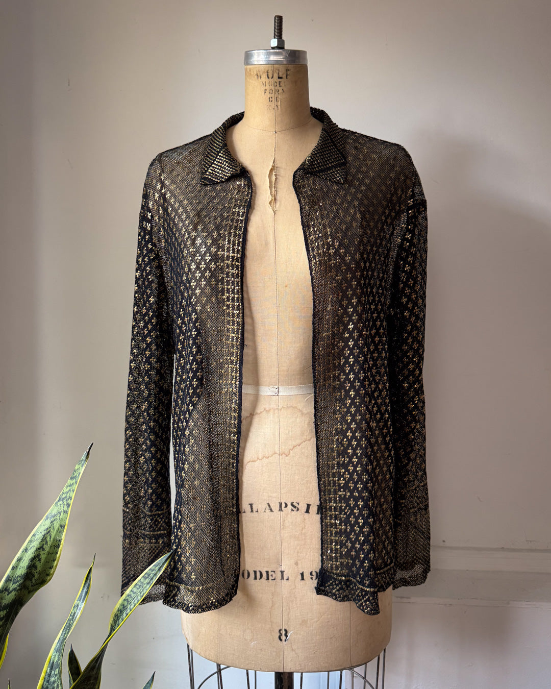 20s Assuit Gold Metal & Black Net Open Evening Jacket / S-M