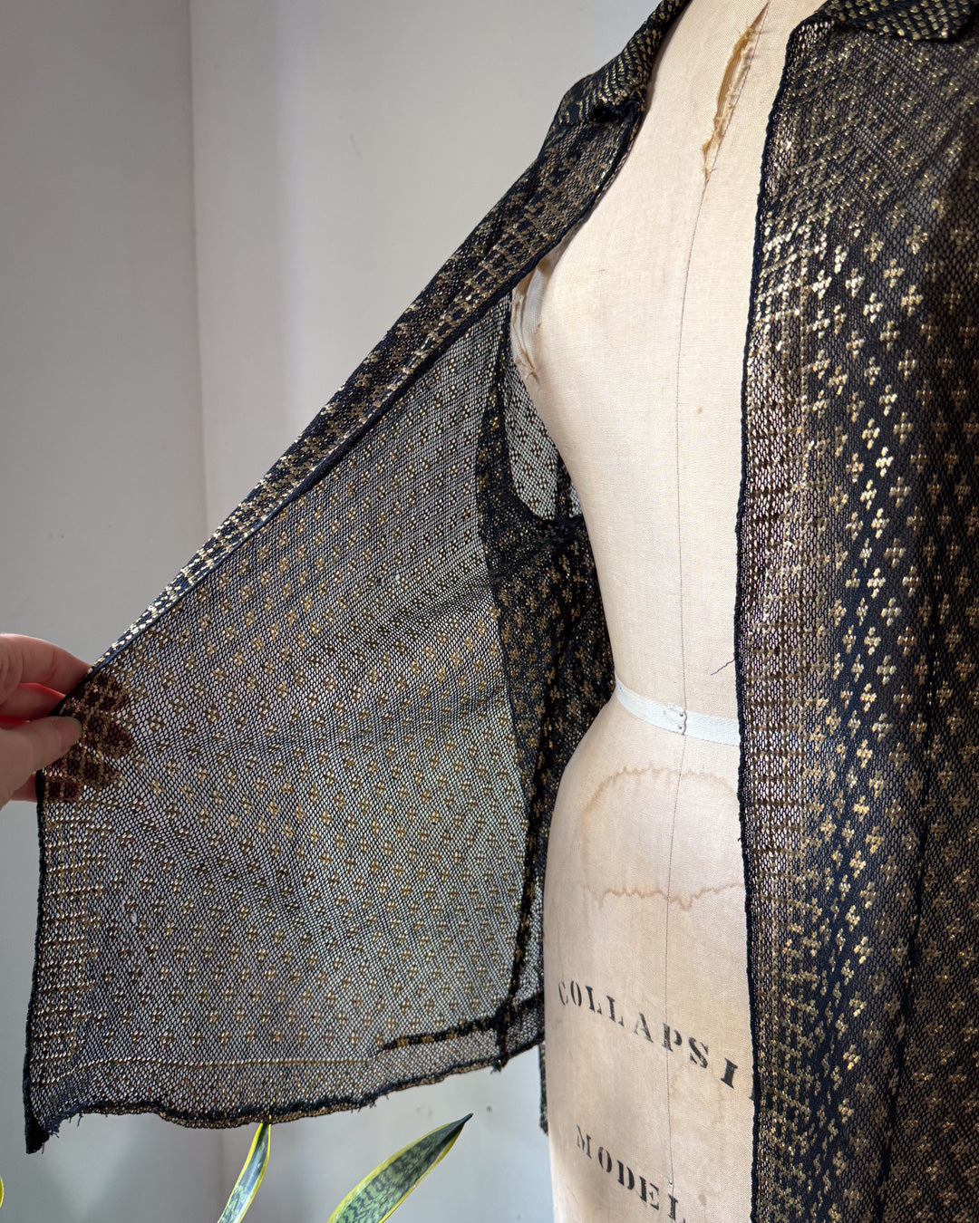 20s Assuit Gold Metal & Black Net Open Evening Jacket / S-M