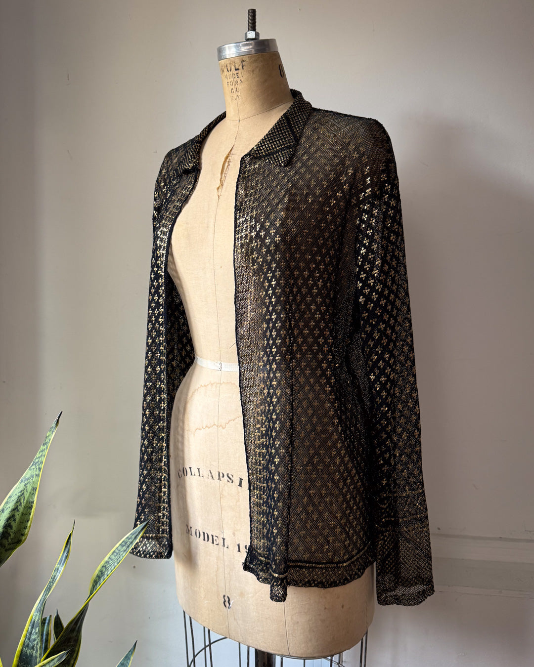 20s Assuit Gold Metal & Black Net Open Evening Jacket / S-M