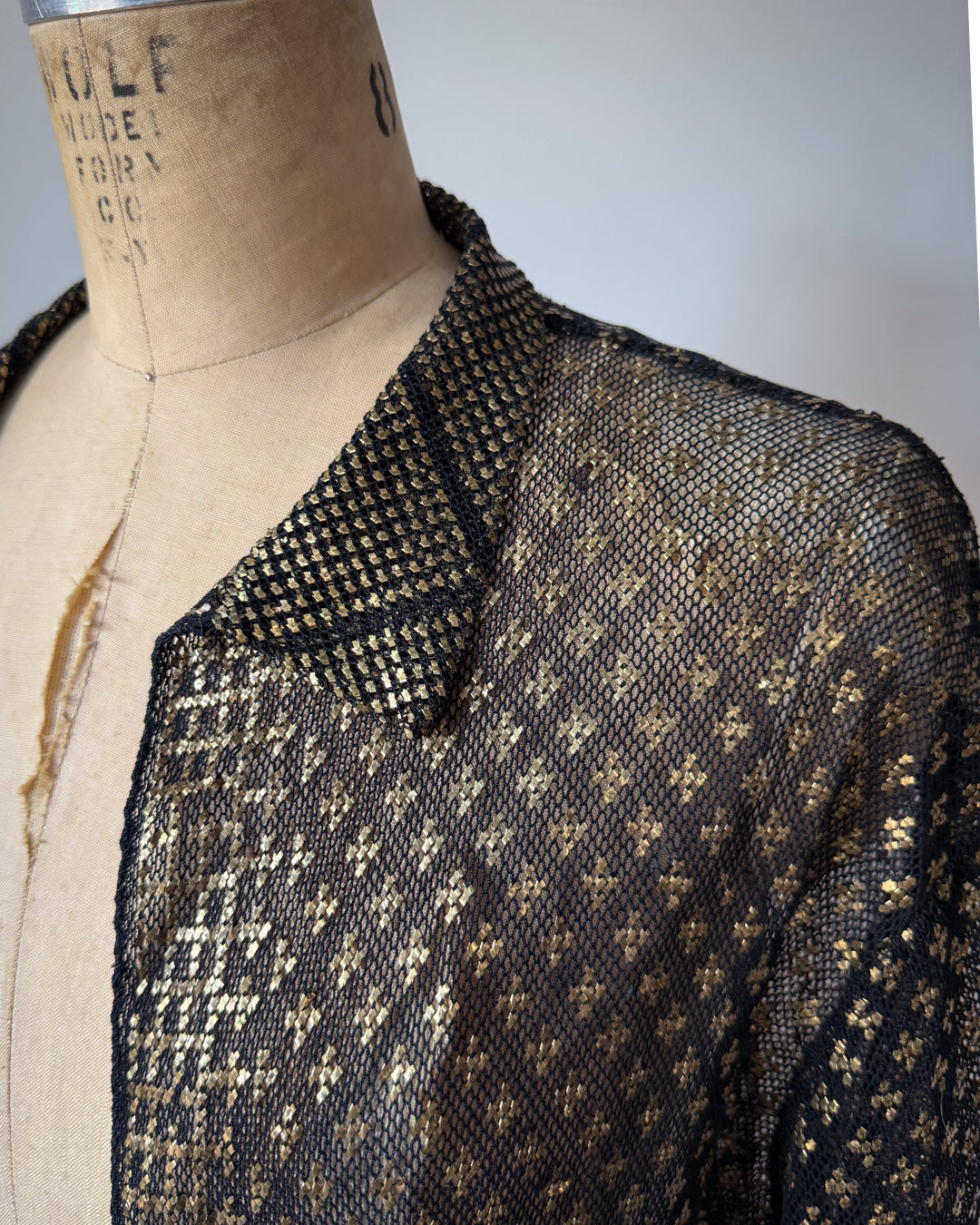 20s Assuit Gold Metal & Black Net Open Evening Jacket / S-M