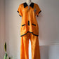 20s Black & Orange Embroidered Silk Pajama Set / S-L