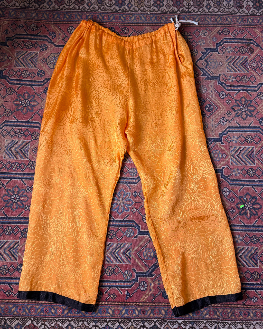 20s Black & Orange Embroidered Silk Pajama Set / S-L