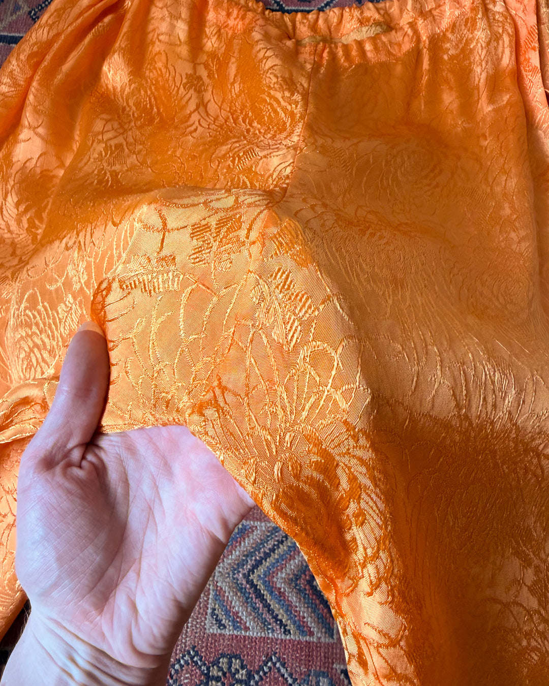 20s Black & Orange Embroidered Silk Pajama Set / S-L