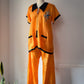 20s Black & Orange Embroidered Silk Pajama Set / S-L