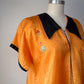 20s Black & Orange Embroidered Silk Pajama Set / S-L