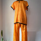20s Black & Orange Embroidered Silk Pajama Set / S-L
