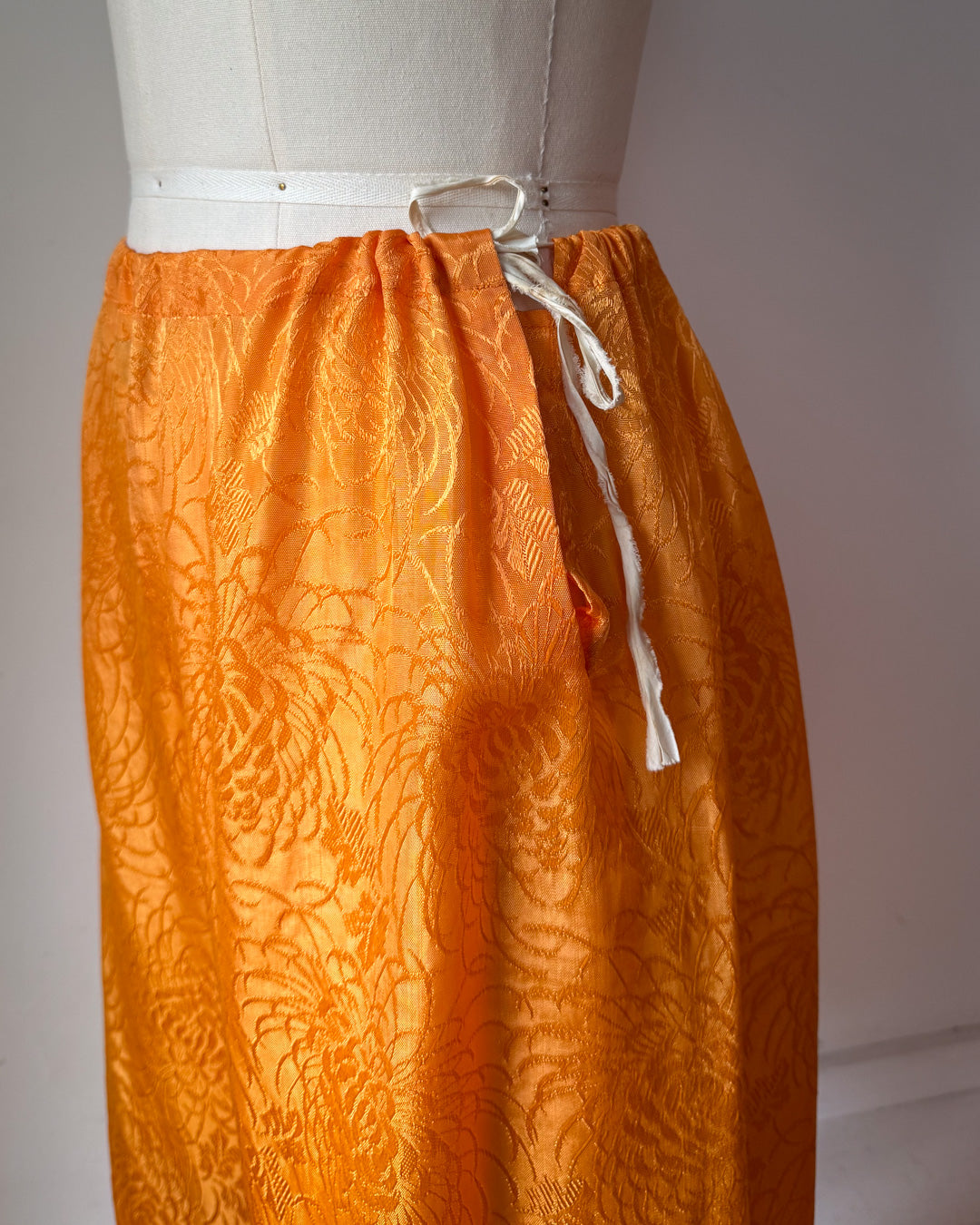 20s Black & Orange Embroidered Silk Pajama Set / S-L