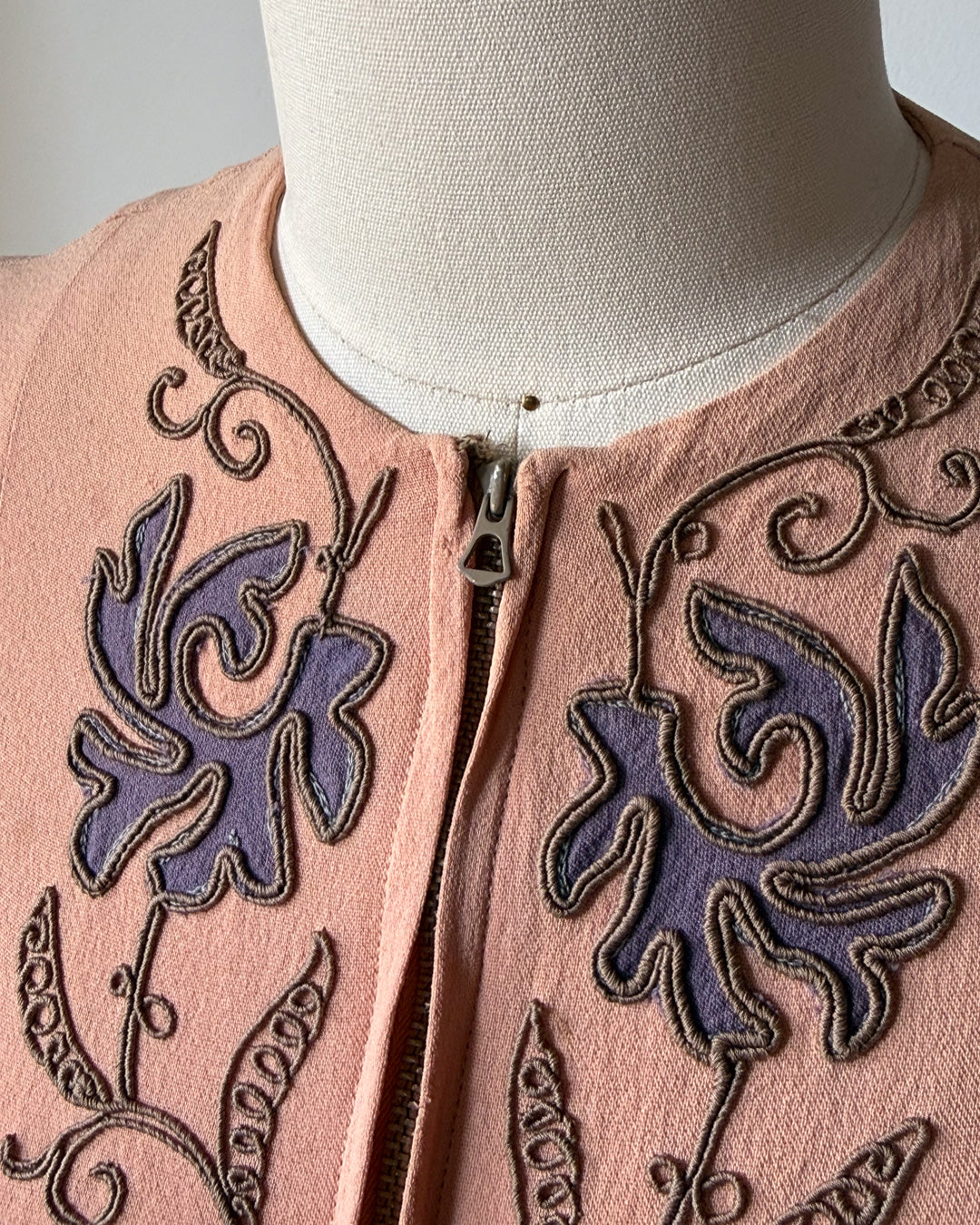 30s Embroidered Zip Front Crop Blouse / XS