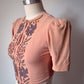 30s Embroidered Zip Front Crop Blouse / XS