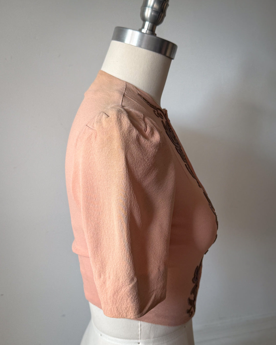 30s Embroidered Zip Front Crop Blouse / XS
