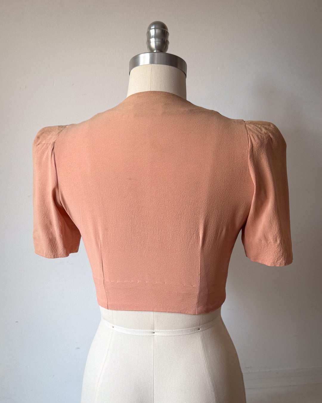 30s Embroidered Zip Front Crop Blouse / XS