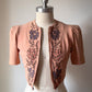 30s Embroidered Zip Front Crop Blouse / XS