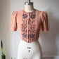 30s Embroidered Zip Front Crop Blouse / XS